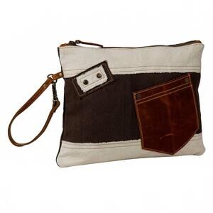 NEW MYRA BAGS woven canvas clutch bag in multi